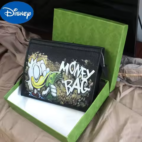 Miniso Disney Money Bag Donald Duck Handbag Clutch Bag Men And Women Soft Leather Real Personality C