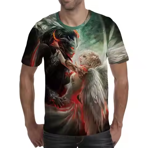 Men T Shirt Spirit Anime 3D Fluorescent Angel Print T Shirt Unisex-Adult Hipster 3D T Shirts Street 