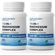 Puregen Labs 10 in 1 Magnesium Complex 500mg with B6 - Total 240 Veggie Capsules [High Absorption an