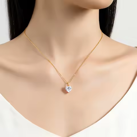 100% Real 14K Gold Heart Moissanite Pendant Wedding Necklace Women Fashion Temperament Glossy Lab Di