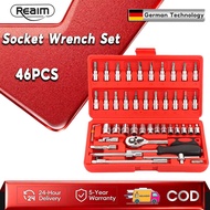 REAIM 46pcs Socket Set Wrench Set Spanner Tool Box Set Combination Socket Wrench Set Ratchet Spanner