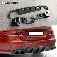Carbon Fiber Rear Bumper Lip Diffuser With Exhaust Tips For Benz E Class W212 E260 E300 E400 E63 AMG