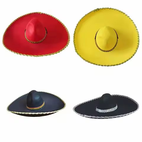Ethnic Style Sombrero Hat Large Sun Hat Rolled up Brim Mexico Hat Cosplay Breathable Mexican Caps Me