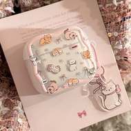 Cute Cat Animals Case with Keychain For Apple Airpods Pro 1 2 3 4 Bluetooth Earphone Protective TPU 