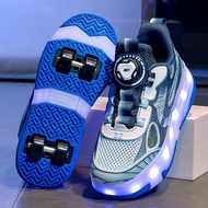 แบรนด์ 2025 รองเท้า Heelys สำหรับเด็กผู้หญิงใหม่ รองเท้าโรลเลอร์สี่ล้อเรืองแสงพร้อมไฟในฤดูร้อน