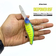 Deepdiver 85F Floating Lure Minnow Muara Casting Bait Black Rabbit