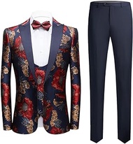 XYLFF Elegant Formal Groom Men Dress Wedding Suits for Men Printed Floral Tuxedo Groomsmen Wedding Blazer Suits (Color : A, Size : L for 58-62kg)