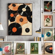 Vintage Eclectic Vinyl Canvas Print Poster, Retro Vintage Music Art for Living Room and Bedroom Deco