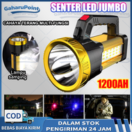 Senter LED Super Terang Jarak Jauh 3 Mode Senter Camping Jumbo Multifungsi 48W IPX6 Waterproof Power
