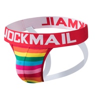 JOCKMAIL Men's Underwear Rainbow Striped Double Thong Cotton Breathable Low Waist