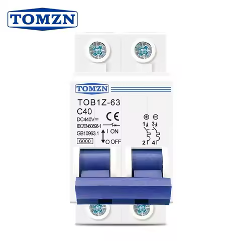 TOMZN 2P DC MCB 6KA 440V Mini Circuit Breaker 3A 6A 10A 16A 20A 25A 32A 40A 50A 63A