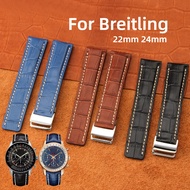 สายนาฬิกาหนังแท้คลาสสิก22มม. 24มม. สำหรับสายนาฬิกาข้อมือ Breitling Cowhide Avenger Navenger สร้อยข้อมือโลกลายไม้ไผ่