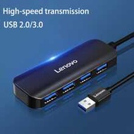 Lenovo USB Hub, 4-Port USB 3.0 Hub, Ultra-Thin Data USB Splitter, Supports Charging, Compatible With