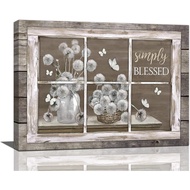 Farmhouse Dandelion Bathroom Wall Art Country Rustic Dandelion Floral Pictures Wall Decor Simply Ble