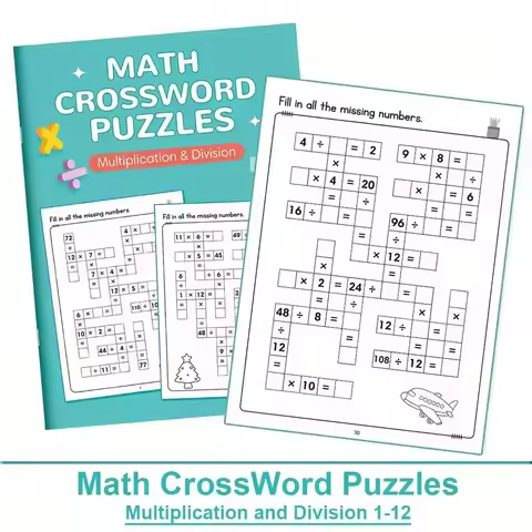 Math CrossWord Puzzles Addition Subtraction Multiplication Division Criss Cross Game Math Workbook M