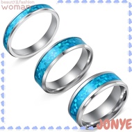 JONY 2PCS Stainless Steel Wedding Ring, Stainless Steel 8mm 6mm 4mm Width Blue Opal Inlay Ring, Clas