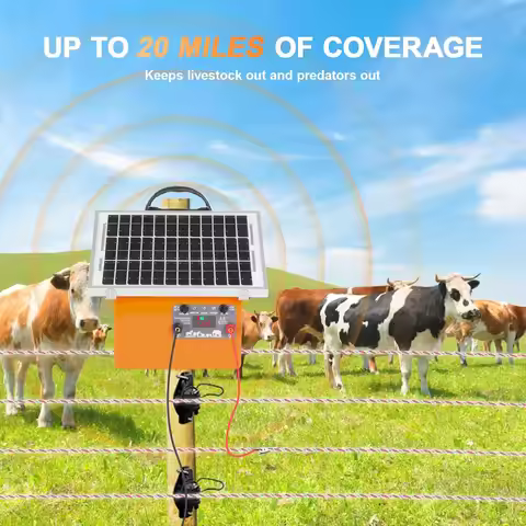 20 Miles Solar Electric Fence Charger 0.5J Energizer Controller for Livestock Prevent Predator Invas