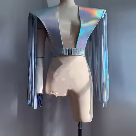 Laser Fringed Shoulder Pads Men Women Jazz Dance Outfits Bar Ds Dj Pole Dance Gogo Costumes Stage Ra