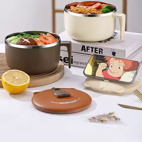 Instant Noodles Bowl 304 Stainless Steel Instant Noodle Cup With Lid Portable Ramen Bowl Food Contai