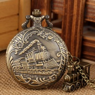 Vintage Bronze Quartz Pocket Watch Train Locomotive Engine Necklace Pendant Pocket Watch