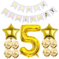 Balloons,12pcs 5th Birthday Party Balloon Decorations Happy Birthday Banner Number 5 Balloon Star Fo