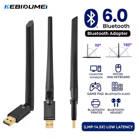 KEBIDUMEI USB Bluetooth 6.0 Adapter Dongle for PC Wireless Mouse Keyboard Music Audio Receiver Trans