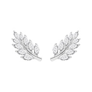 Merii ต่างหูเงินแท้ 925 ชุบโรเดียม ประดับเพชร CZ ดีไซน์ใบมะกอก : Laureate 221E0363-01