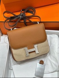 Hermes Constance Mini gold/Hermes Constance 19金棕色銀扣，epsom，stamp w，愛馬仕康康19