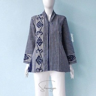 crushon blouse tenun lurik navy atasan batik wanita