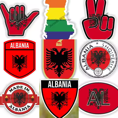 Albania Coat of Arms Flag Badge Shield Waterproof Sticker Albanian Shaka Fist Hand Gay Rainbow Map O
