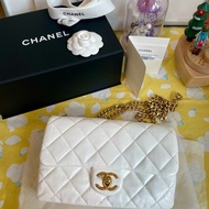 ❤️ Chanel 香奈兒 白色羊皮 金色調節釦 三層口蓋包 白雪公主