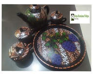TEKO POCI MOTIF BATIK SET / TEKO TANAH LIAT TRADISIONAL/TEKO POCI JADUL /POCI SET TEMBIKAR PREMIUM