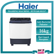 Haier 16kg Semi Auto Washing Machine Twin Tube HTW160-M1217 Mesin Basuh Manual with Rat Guard Basepl