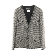 香奈兒 COCO 標誌紐扣斜紋軟呢外套，莫赫亞海軍藍/白色，二手女款