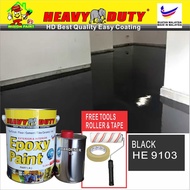 HE9103 BLACK  ( 5L ) HEAVY DUTY BRAND Coating ( FREE 7" ROLLER & Tape ) Two Pack Epoxy Floor Paint /