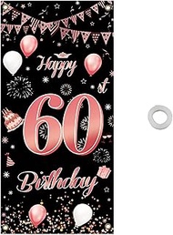 60th Birthday Door Cover Gift, Rose Gold and Black Doors Decoration Banner, Party Backdrop Door Bann