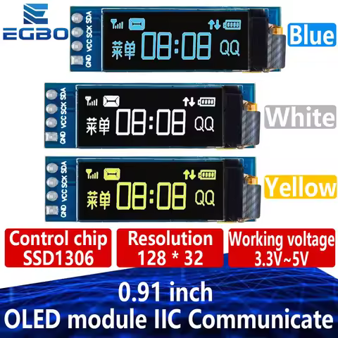 1~10PCS 0.91 inch OLED module 0.91" white blue OLED 128X32 OLED LCD LED Display module 0.91" IIC Com