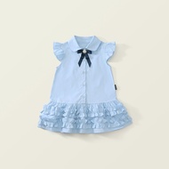 Blue Preppy Style Small Flying Sleeve Dress