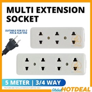 5 METER Multisocket 2 Pin 3 / 4 Way Extension Socket Suitable For Electrical Appliances Electric Socket Extension Plug