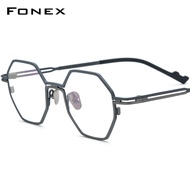 FONEX แว่นสายตาทรงหลายเหลี่ยมทรงกลมสไตล์วินเทจสำหรับผู้ชายกรอบแว่นตาไททาเนียมผู้หญิง F85767แว่นกันแดดสไตล์เรโทรไททันแบบใหม่2023