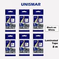 【6/9/12/18/24/36mm】TZe/TZ Label Tape - Black on White, Compatible for Brother Label Printer P-touch 
