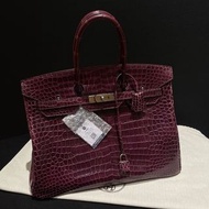Hermes Birkin 35 Bordeaux Shiny Porosus Crocodile紫水晶亮面鱷魚