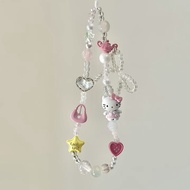 Hello Kitty Mobile Phone Chain Niche Cute Beaded Pink ccd Camera Lanyard