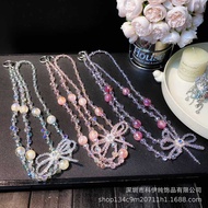 Niche Bow Cross-Body Mobile Phone Chain Long Fashion DIY Heidi Beads Bag Pendant ins Crystal Pendant