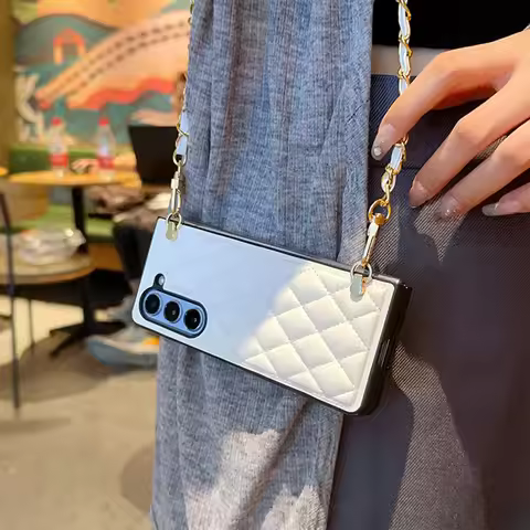 Luxury Leather Plaid Pattern Crossbody Case For Samsung Galaxy Z Fold 7 Z Fold 6 Z Fold 5 Z Fold 4 3