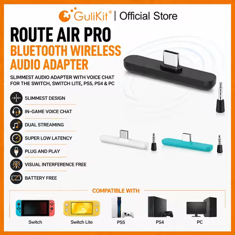 Gulikit Route Air Pro Bluetooth Audio Type-C Transmitter with Microphone for PS5 Nintendo Switch&Swi