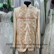 Barong Tagalog For Men Coat Barong w/ Beige Embroidery Design Modern Barong Coat