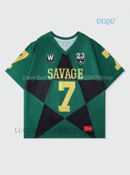 [Free Custom] Mens SAVAGE NO.7 Printed Short Sleeve Jersey Man V Neck Sportwear Racing Football Jers