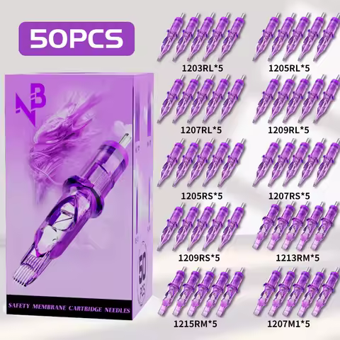 Goldplume 50Pcs Tattoo Needles Set - Multi-Model Mix Contain 3Rl 5Rl 7Rl 9Rl 5Rs 7Rs 9Rs 13Rm 15Rm 0