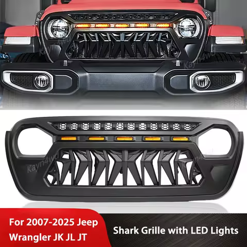 Off Road 4x4 Exterior Accessories Shark Front Mesh Grille Racing Grills With Led For 2007+ Jeep Wran